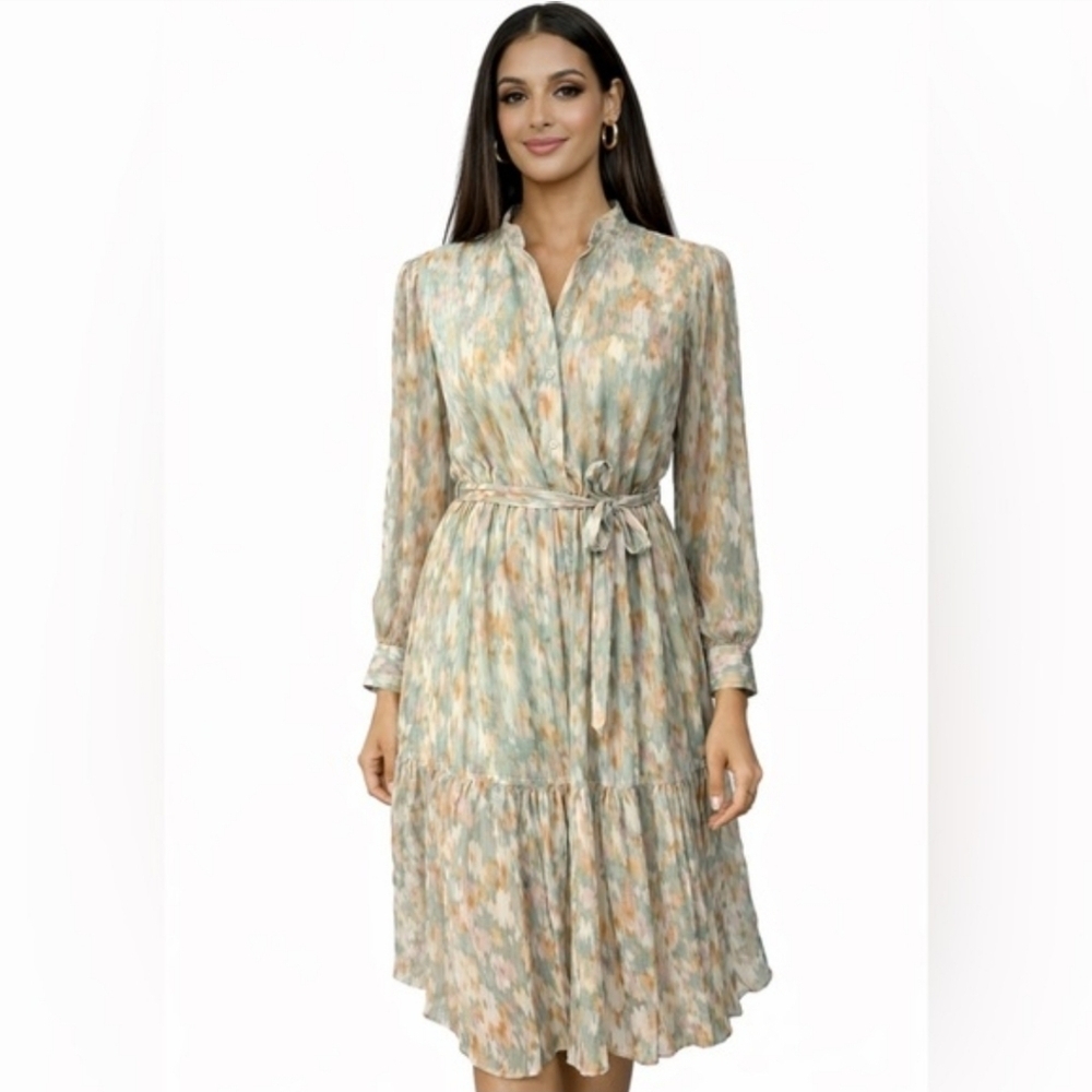 NWT Spring + Mercer Flowy Abstract Watercolor Chiffon Midi Dress Size Small